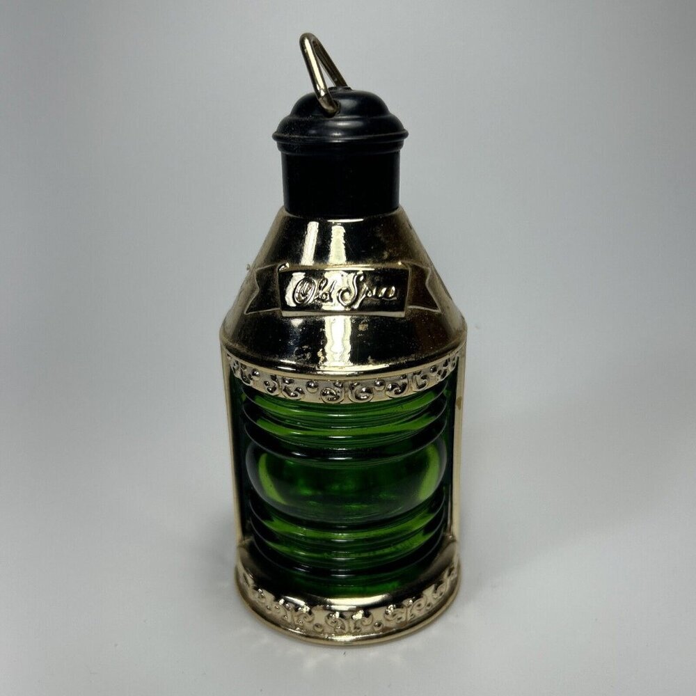 Vintage Old Spice Ships Lantern Decanter Green Gold Glass Bottle EMPTY E2